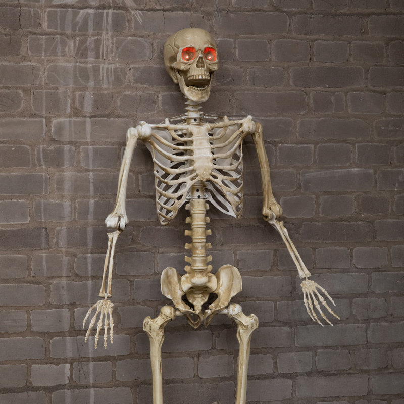 5ft (1.5m) Battery Powered Light up Halloween Skeleton with Poseable Joints & Red LEDs