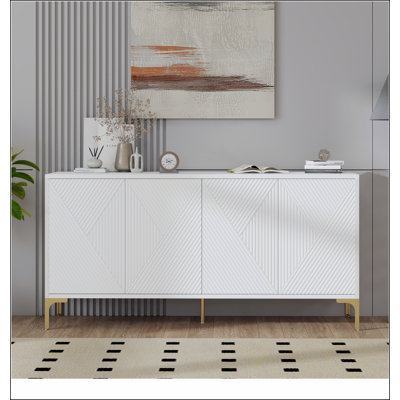 Buffet Cabinet with Storage, Wood Sideboard Cabinet with Carved Door Panels,4 Doors modern aesthetic Storage Cabinet with Adjustable Shelves for Livi by Mercer41