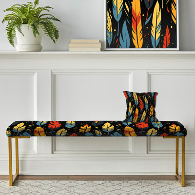 Feather Tribal Fusion - Abstract Upholstered Gold Bench