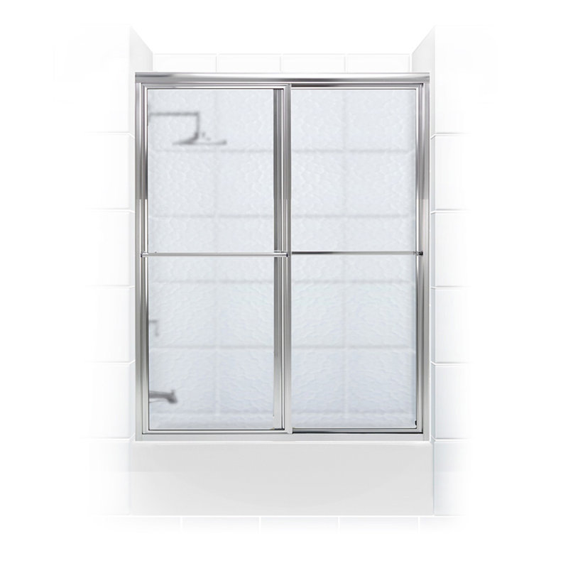 Newport Series Framed - W x 55.06'' H Sliding Door Framed with, Brite Silver (Chrome), Standard Obscure / Aquatex
