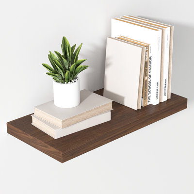  Large Floating Shelves for Wall Set of 1 Wooden Wall Shelves 24 in x 10 in x 1 in Room Decor Long Shelf with Invisible Wall Mount Bracket for Bedroom, Kitchen, Living Room, Walnut