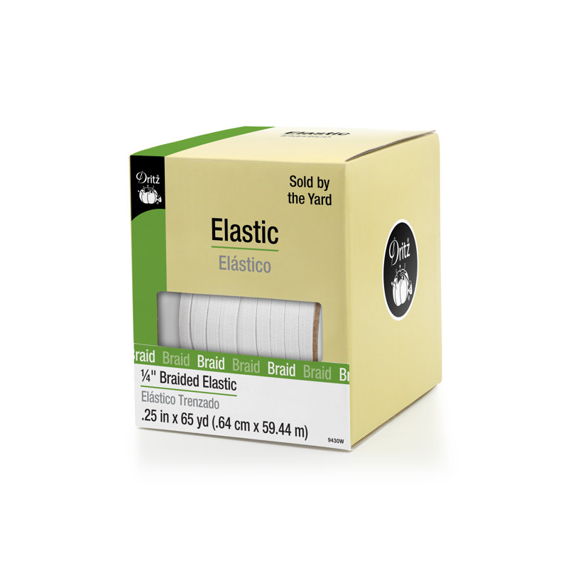 Dritz 1/4" Braided Elastic, White, 65 yd