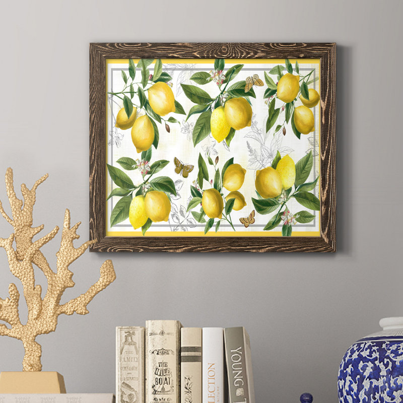 Lin citrons - Reproduction d'art graphique sur papier encadré, H 20 po x l 17 po x P 1,5 po, Noyer