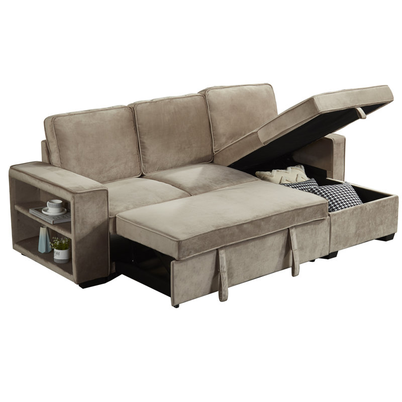 Selda   Upholstered U-Shaped Sectional, Light Brown Velvet