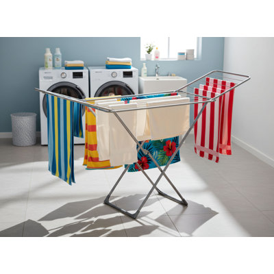 Freestanding Foldable Metal Clothes Drying Rack With 2 Gull Wings For Space Saving. Suitable For Both Indoor And Outdoor Use, Perfect For Bed Sheets And Clothing. Gray, Multi-Functional Household Drying Rack.