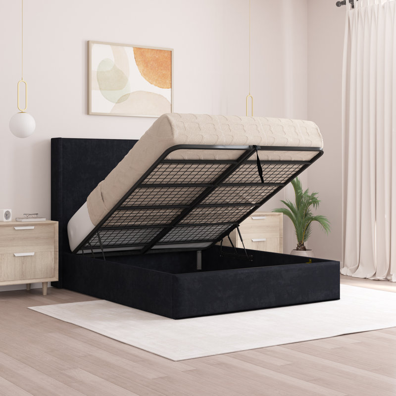 Boiko Upholstered Ottoman Storage Bed, Black, Super King (6')