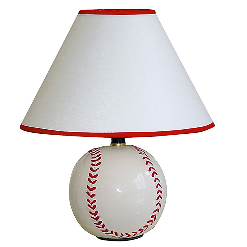 12" Tall Ceramic Table Lamp, Baseball Shaped, Linen Shade
