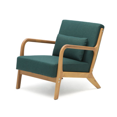 George Oliver Mid-Century Upholstered Accent Chair With Solid Wood Frame & 2 Free Covers And Pillow - Comfy Fabric Reading Armchair For Living Room, by George Oliver