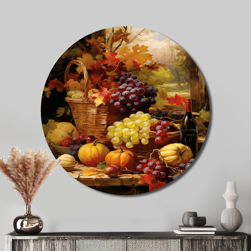 «Food Autumn Harvest I» - Art rond en métal, H 16 po x l 16 po x P 1 po