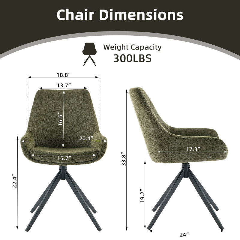 Ensemble de 2 chaises de salle à manger de style Mid-Century pivotantes et rembourrées, Vert