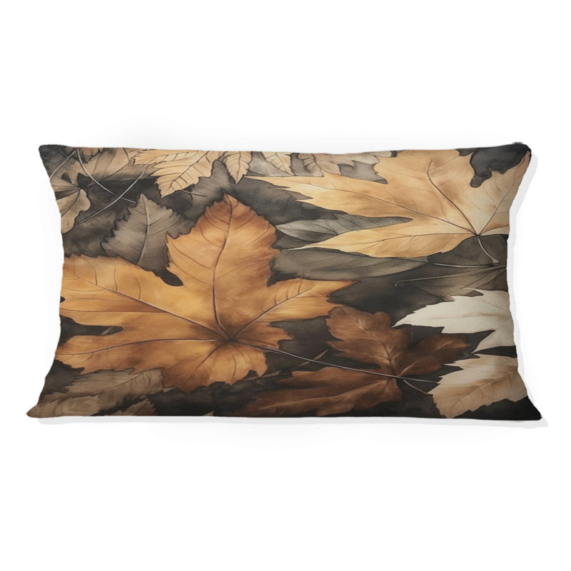 Coussin décoratif brun à motif floral beige et feuilles Harmony IV