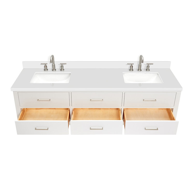 Ensemble de meuble-lavabo double mural 73 po Macolm, Nickel brossé, Blanc, 73"