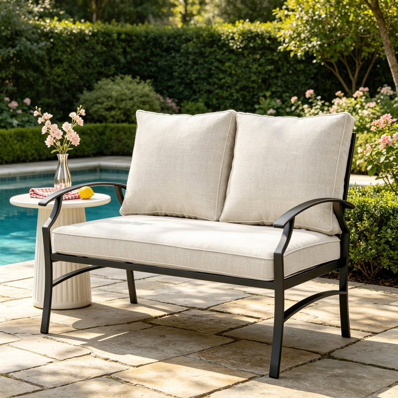 Causeuse d'extérieur en métal avec coussins Nickita, Beige