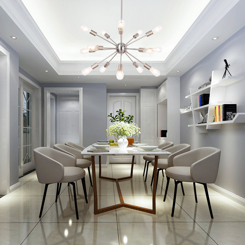 Lustre sphérique spoutnik 15 lumières Janesville, Nickel brossé, H 40 po x l 33,46 po x P 33,46 po