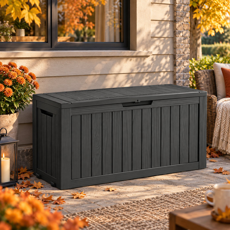 Emperic Design Gallons Water Resistant Resin Lockable Deck Box, 80, Black