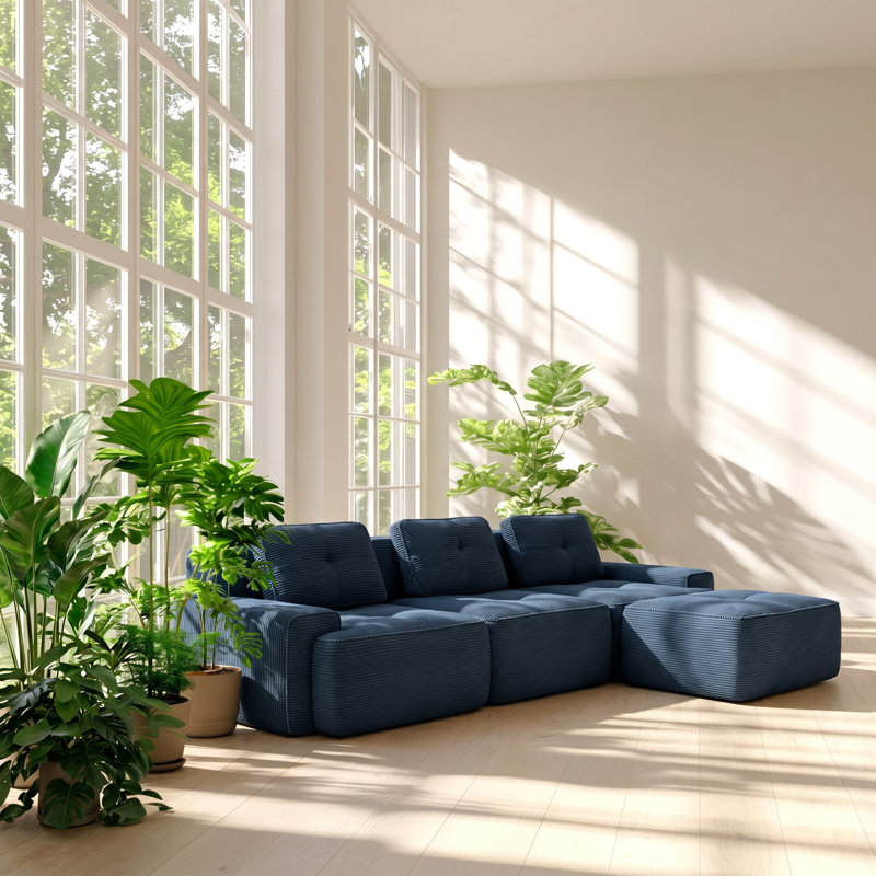 Canapé modulaire 3 places en velours côtelé l 115,3 po x P 69,7 po x H 27,1 po Aura