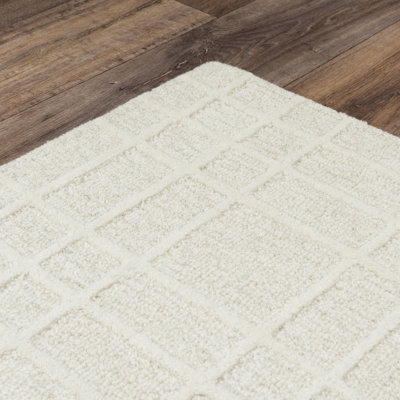 Alec White Hand-Tufted Plaid Wool Rug