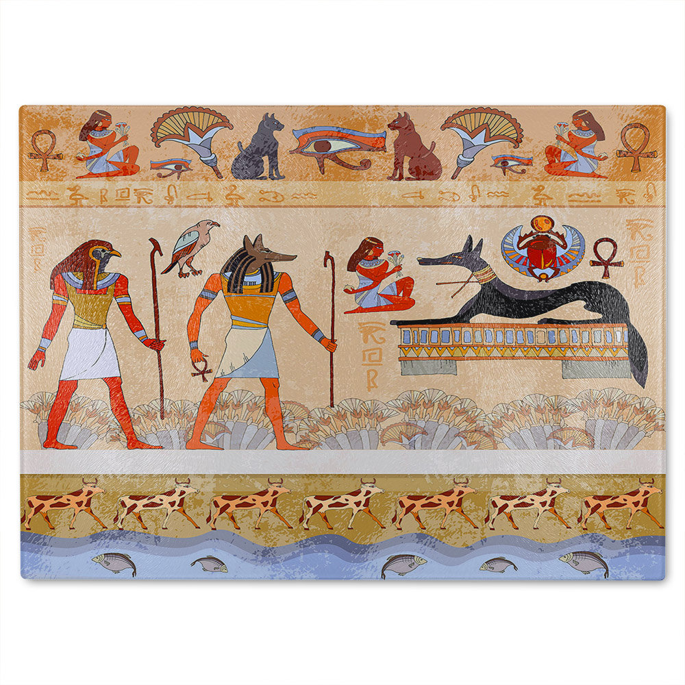 Egyptian Mythelogical Drawings Glass Chopping Board