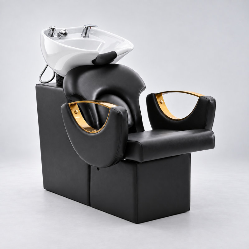 Ensemble fauteuil de shampoing haut de gamme, bac à shampoing et fauteuil pour salon de coiffure, fauteuil de shampoing professionnel avec coussin et éponges à mémoire de forme, bac à shampoing pour salon de coiffure