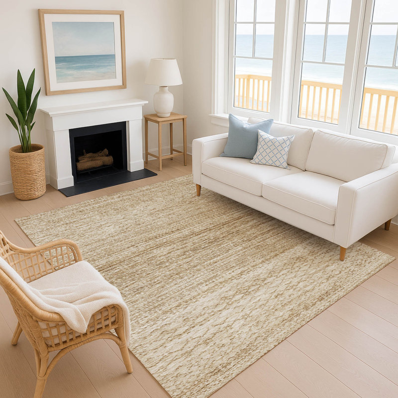 Premium Machine Washable Mayfield AMF2150 Striped Rug, Beige, Rectangle 5' x 7'6"