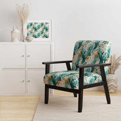 Chaise avec accoudoirs décorative moderne et contemporaine Emerald and Cream Ink Splash