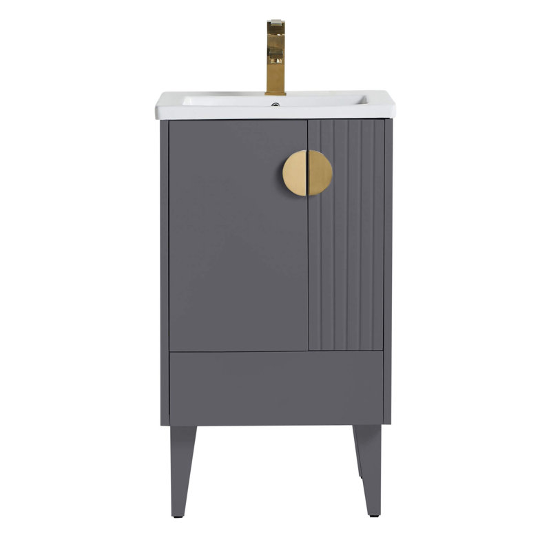 Ensemble de meuble-lavabo simple 20 po Saimah, Laiton satiné, Gris roche