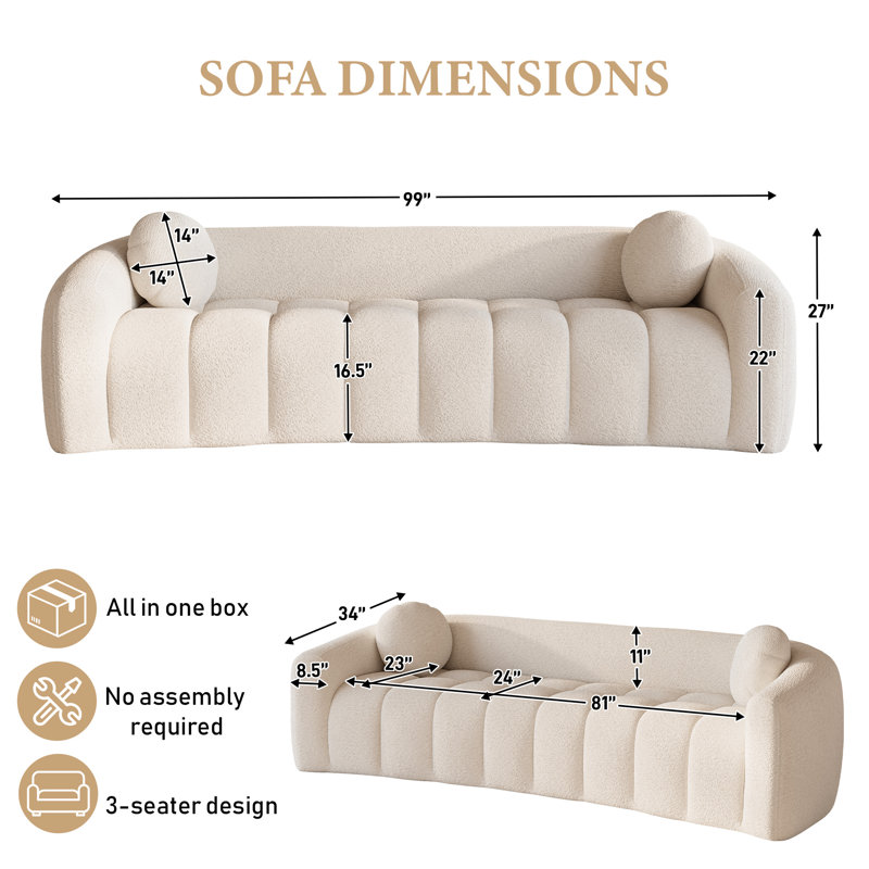 Canapé moderne rembourré avec accoudoirs matelassés et garniture en métal, Chenille beige