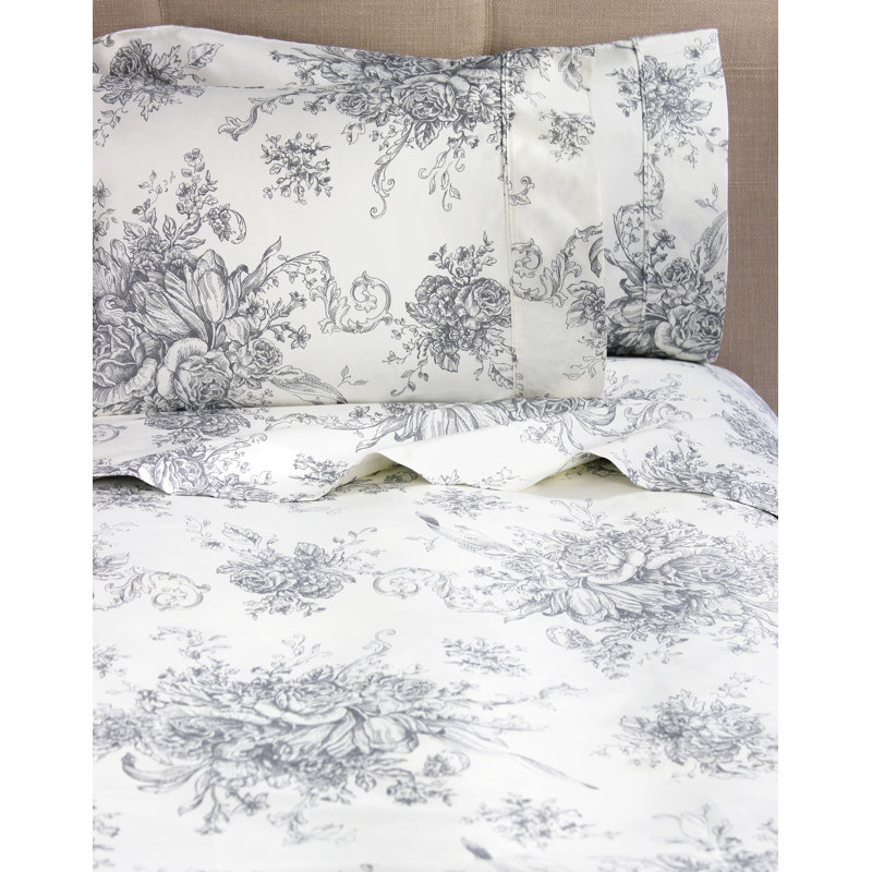 Benedictine 100% Cotton Toile Sheet Set, Full, Red