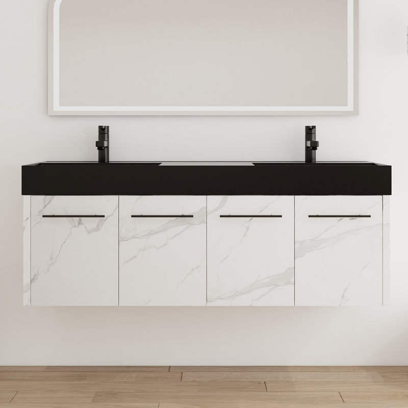 Ivinghoe 60" Bathroom Vanity with Sink, 60 Inch Floating Vanity, Double Sink Wall Mounted Vanity Combo, Modern Bathroom Vanity Set with 4 Doors and Resin Basin Sink