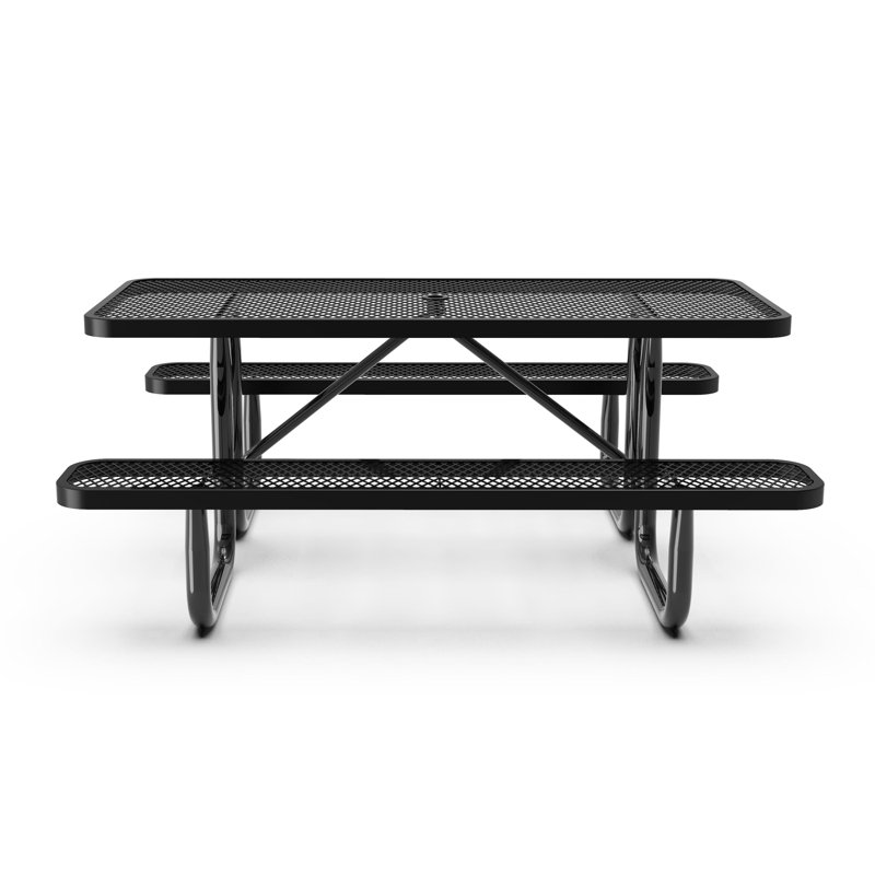 Hadleigh Commercial Grade Expanded Mesh Metal Outdoor Picnic Table, 29.5" H x 72.25" W x 61.75" D, Black