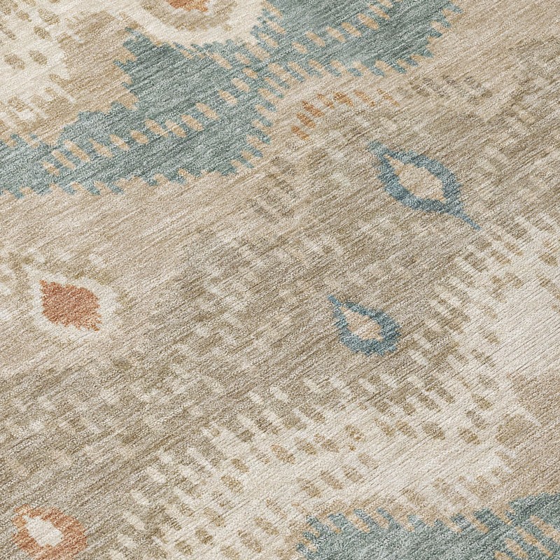 Tapis Shuana ACN3074 Ikat lavable à la machine pour intérieur/extérieur, Mastic, 5 pi x 7 pi 6 po