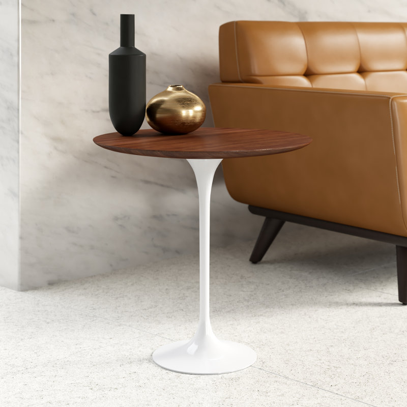 Marble Top End Table, Walnut, White Gloss