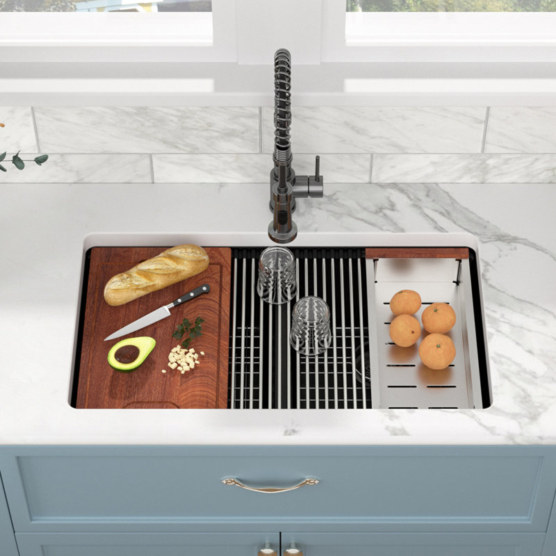 Évier de cuisine à double cuve à montage sous comptoir en composite à quartz 33 po x l 19 po Grantie avec accessoires Quartz