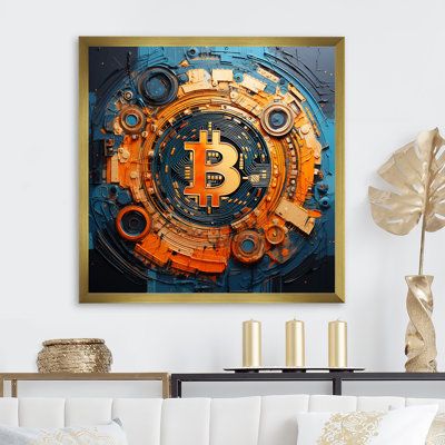 «Orange Vibrant Bitcoin Crypto», art mural abstrait