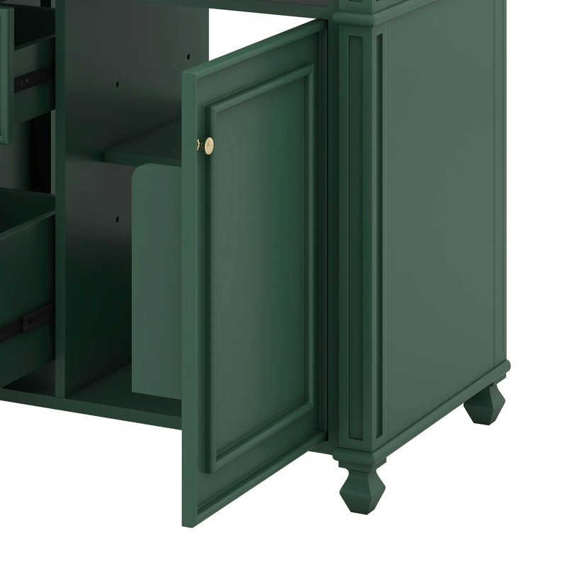 Meuble-lavabo de 30 pouces avec lavabo en céramique, 2 tiroirs et un tiroir basculant, Vert/doré
