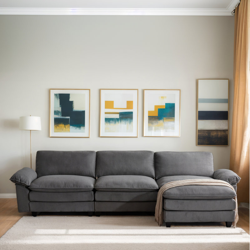 Canapé modulaire rembourré 3 places avec repose-pieds 122 po, Gris