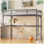 Lit mezzanine simple en métal avec bureau, échelle et garde-corps, bureau sous le lit-1343720045
