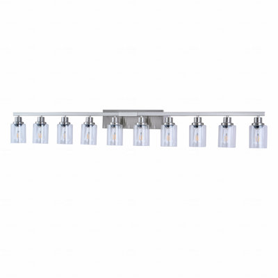 10-Light Brushed Nickel Bathroom Vanity Light with Clear Glass