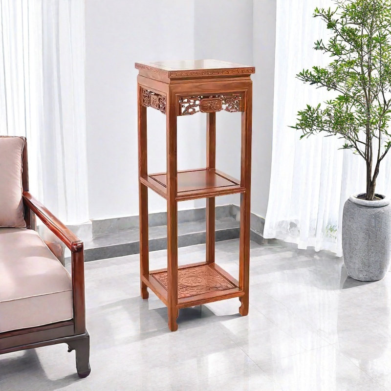 Support pour plante et rangement en bois massif à trois couches