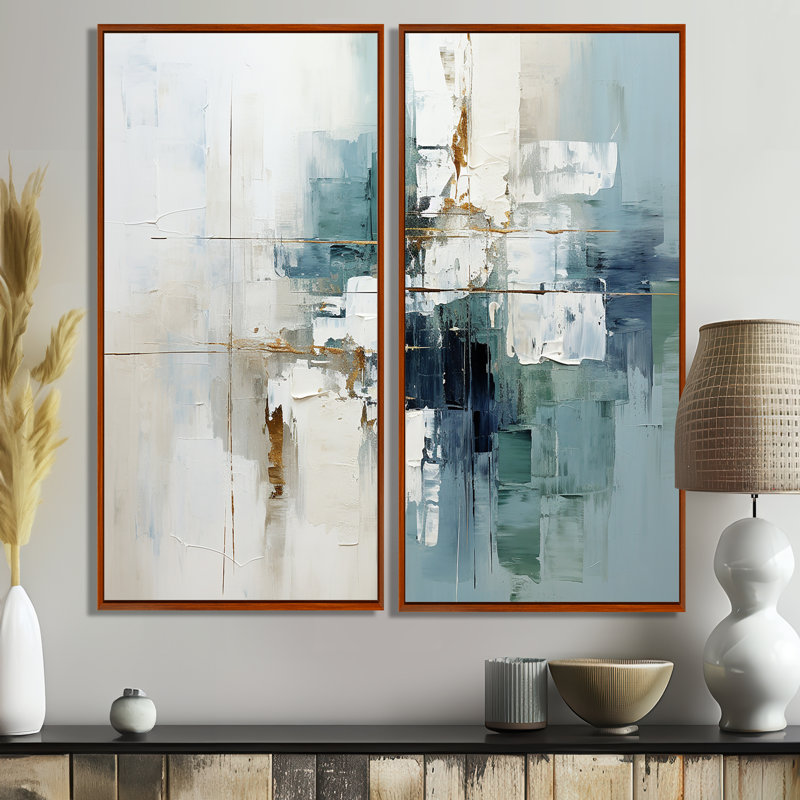 Clayten - ensemble de 2 impressions sur toile bleu sarcelle, 40" H x 40" W, Impression encadrée flottante, Brown