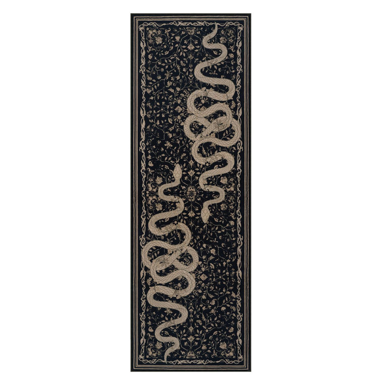 Palos Vintage Washable Snake Black Area Rugs For Living Room Bedroom Indoor Low Pile Serpent Rug for Dining Room Carpet