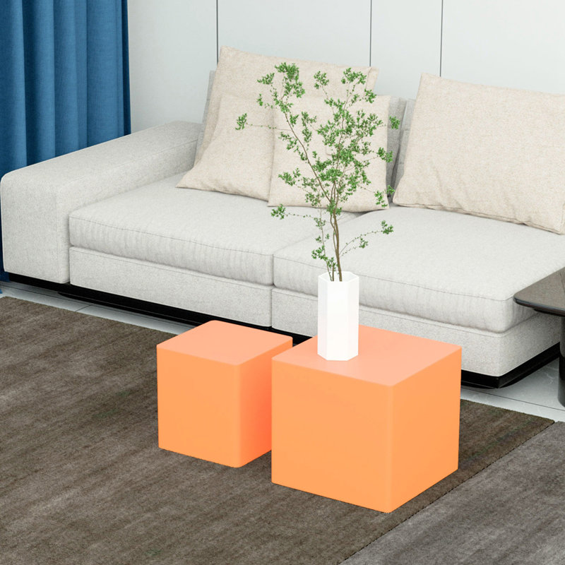  Table de bout avec table gigogne et plateau de chevet Meghal, H 14,82 po x l 15,6 po x P 15,6 po, Orange