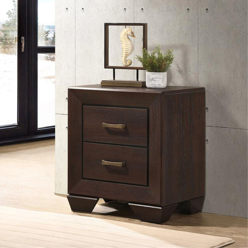Table de chevet en MDF avec 2 tiroirs au fini cacao foncé