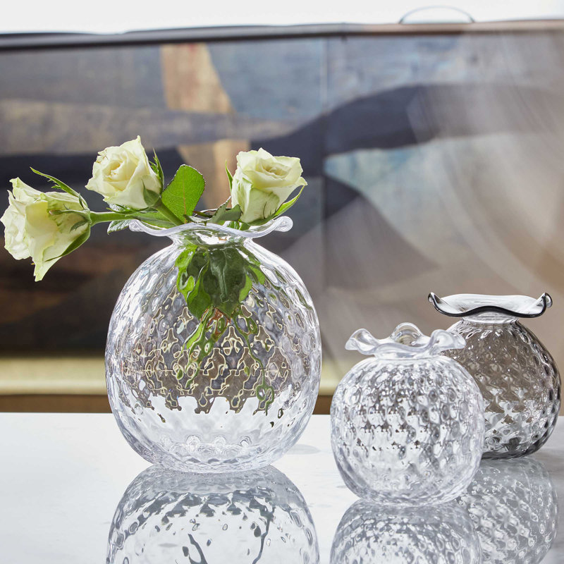 Handmade Glass Table Vase, 4.5" H x 4" W x 4" D, Clear
