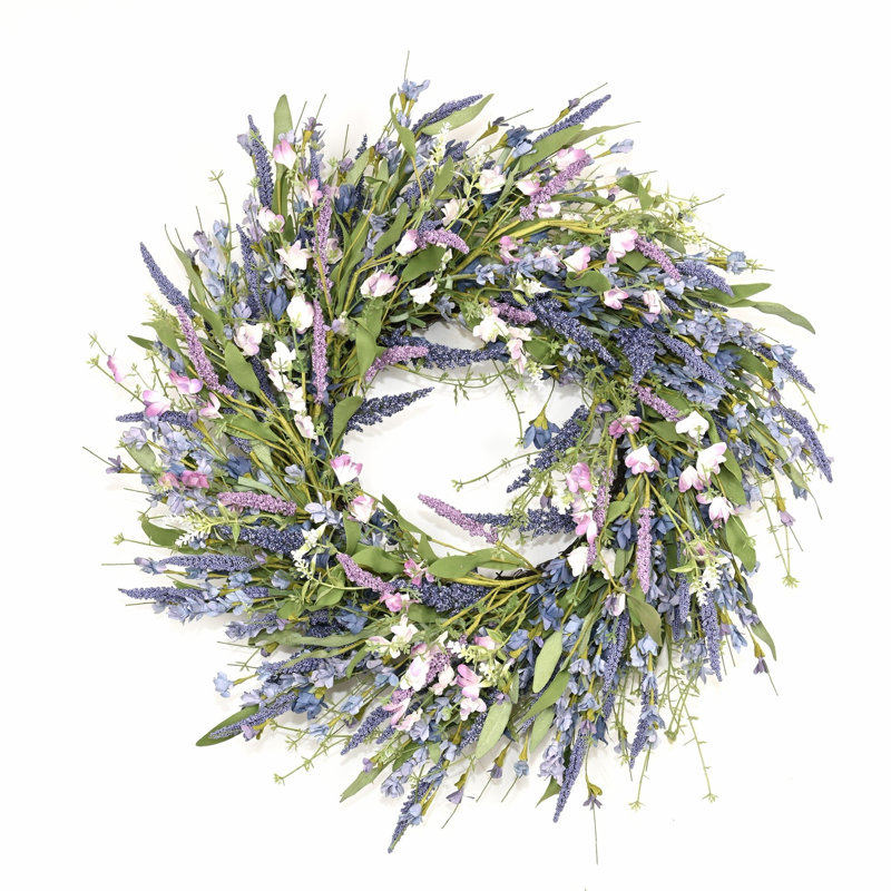 Couronne de porte artificielle 22 po, Vert/mauve