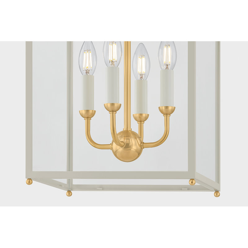 Houghton Lantern in Aged Brass and Distressed Bronze by Mark D. Sikes, 22.25" H x 12.75" W x 12.75" D, Aged Brass/Off-White