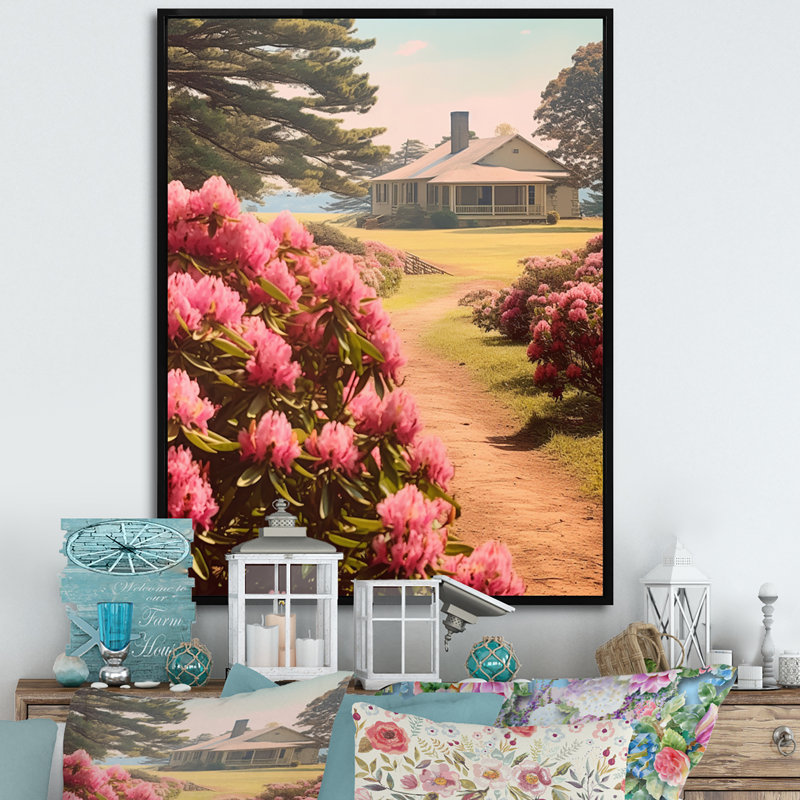 «Rhododendron Blooms At Farm V», reproduction sur toile, H 44 po x l 34 po x P 1,5 po, Cadre flottant noir