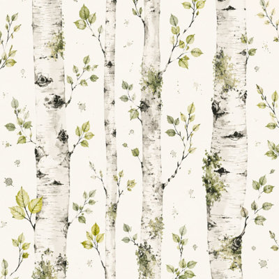 Peel and Stick Wallpaper Seamless Birch Tree Bark Green Leaves Contact Paper Removable Self Adhesive Wall Mural Wall Decor for Bedroom Kitchen Cabinets 17.7in x 118in