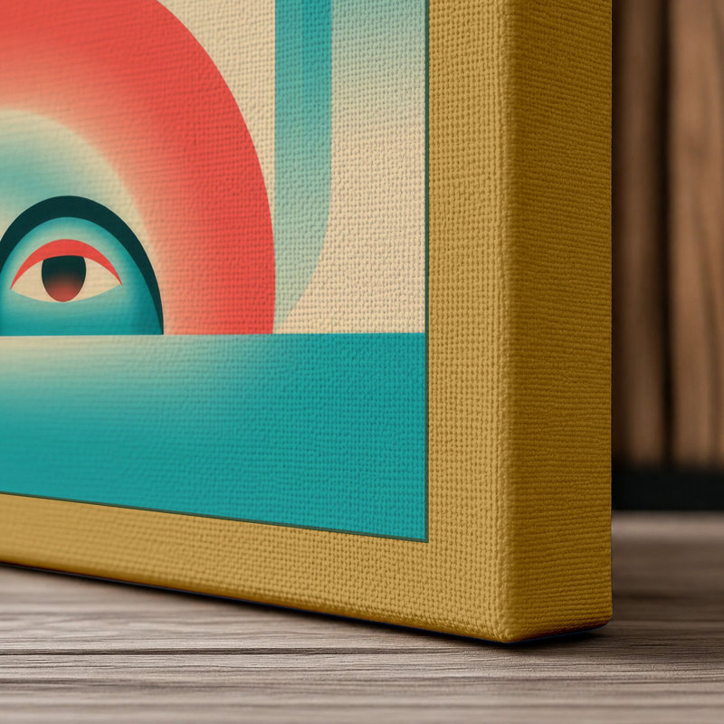 Geometric Head in Coral Art Deco - Wrapped Canvas, 36x24 - 91.4 x 61.0 cm, Ochre Border