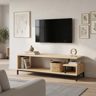 Hadley Modern Asymmetrical Black Oak TV Stand